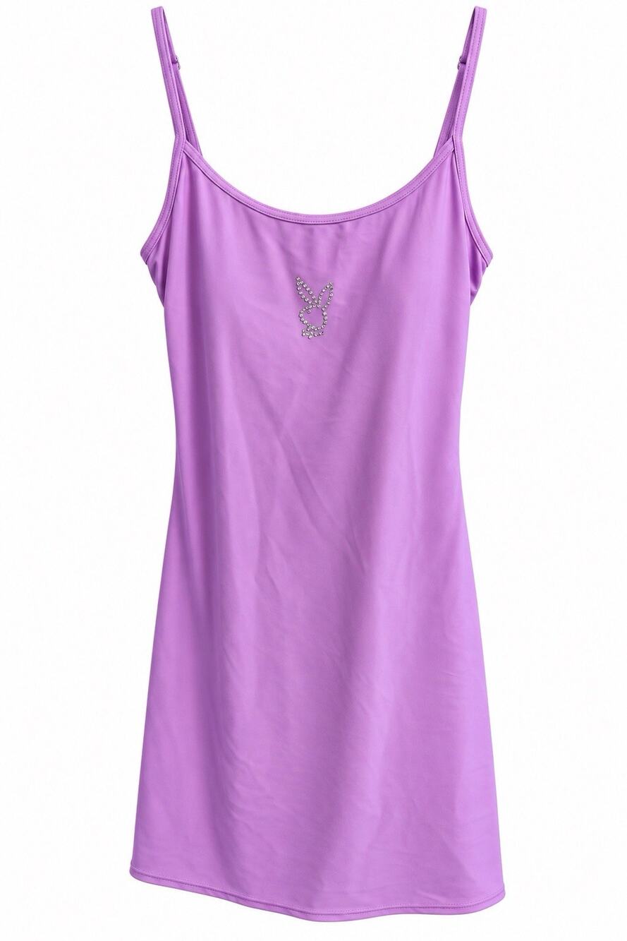 Vtg Y2K Playboy Swim Rhinestone Bunny One Piece Swim Dress Lilac M 6 NWT Greece